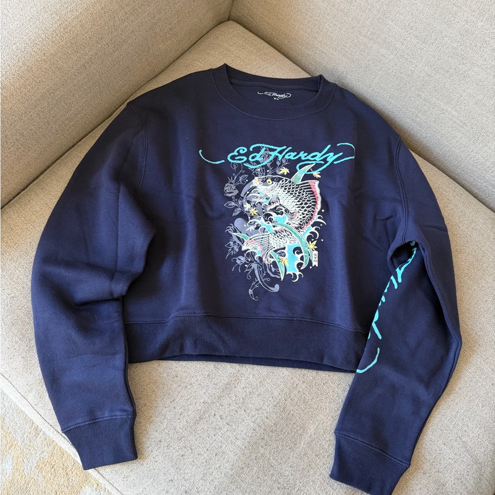 Ed Hardy Dark Blue Graphic Women's Sweater